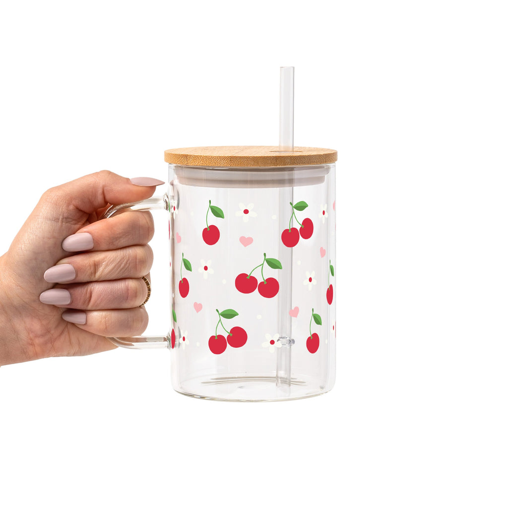 Red Cherries Pink Hearts Glass Cups