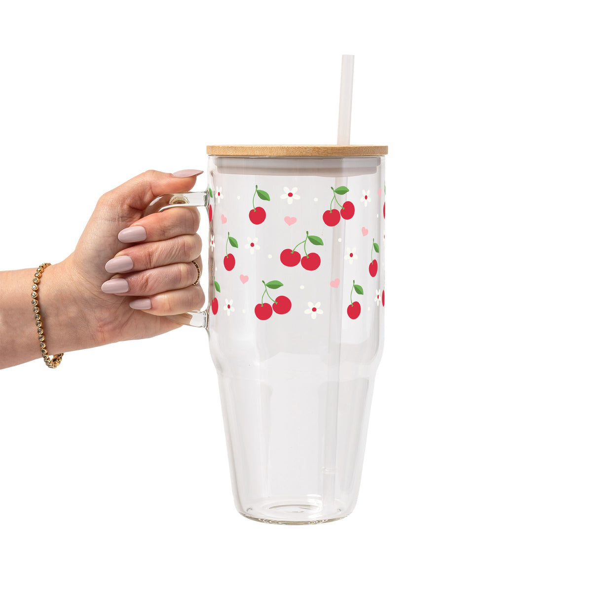 Red Cherries Pink Hearts Glass Cups