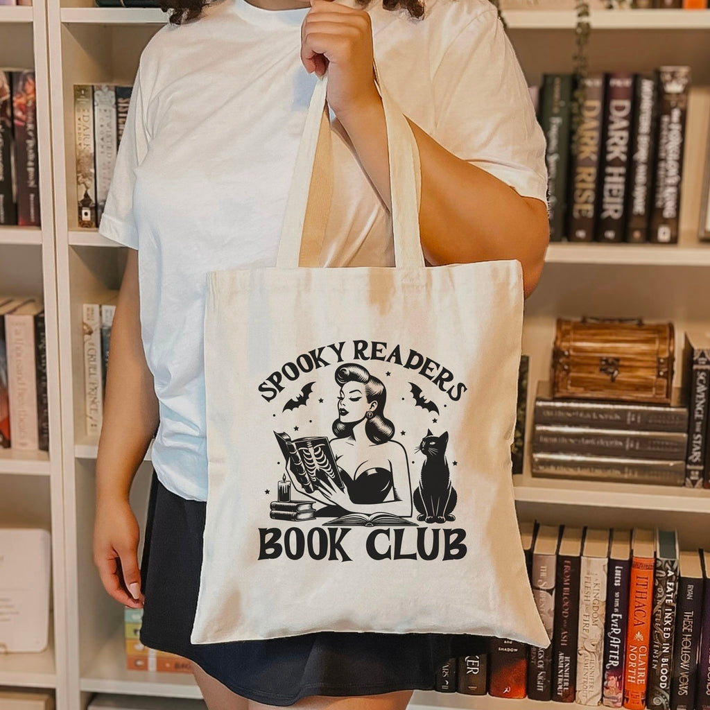 Spooky Readers Book Club Canvas Tote Bag | Eco-Friendly Halloween Bookish Accessory for Book Lovers